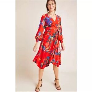 Anthropologie Red Floral Boswell Dress Size 6